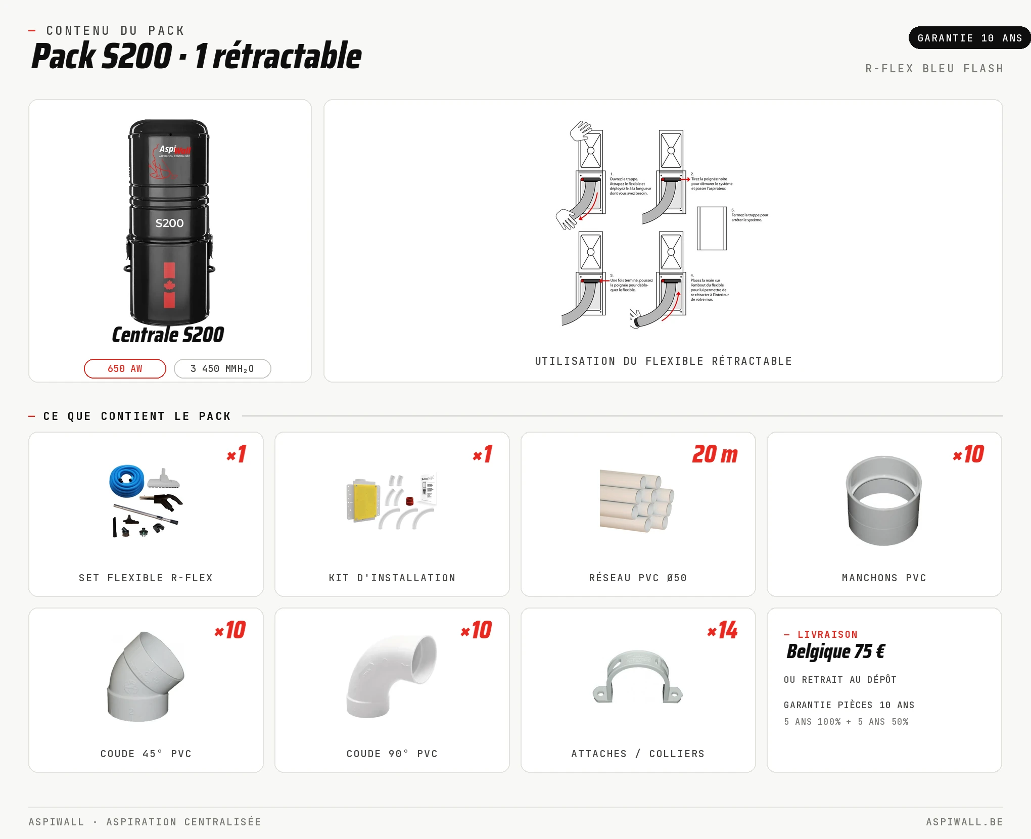 Pack AspiWall S200 · 1 rétractable